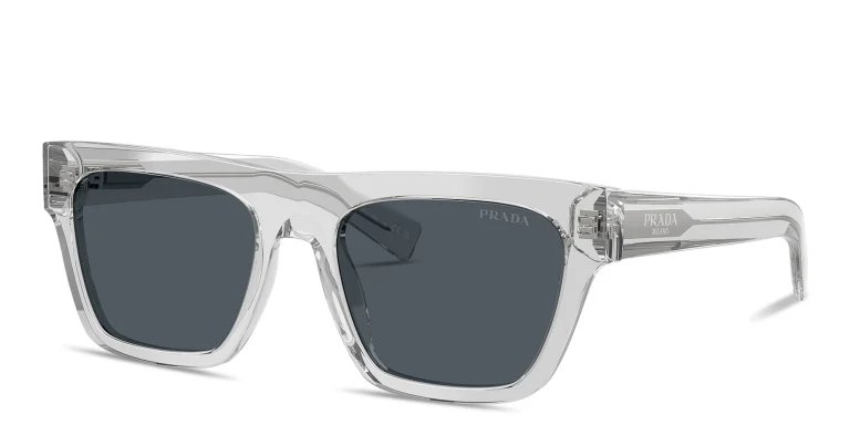 Shop PRADA Logo Signature Rectangle Sunglasses in Grey online.