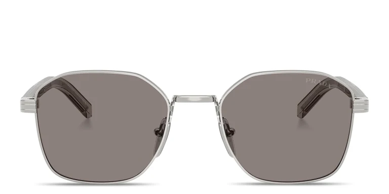 Shop PRADA Logo Signature Square Sunglasses in Silver online.
