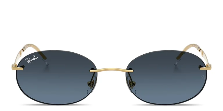 Shop Ray-Ban Logo Signature Unisex Rimless Oval Sunglasses in Gold online.