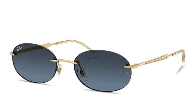 Shop Ray-Ban Logo Signature Unisex Rimless Oval Sunglasses in Gold online.