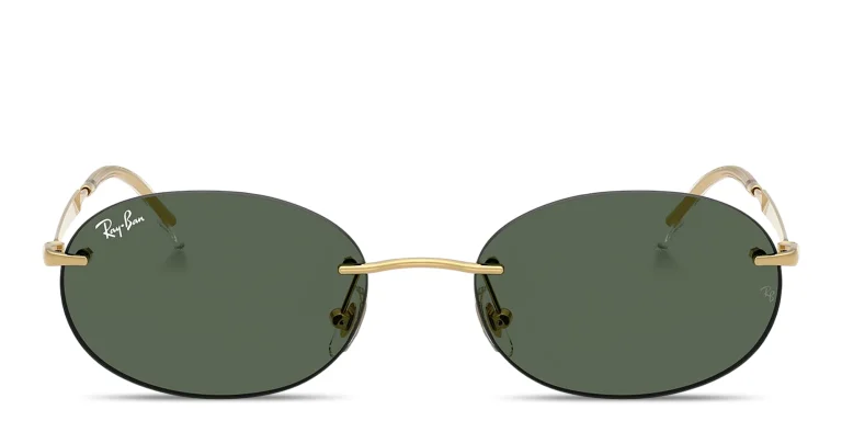 Shop Ray-Ban Logo Signature Unisex Rimless Oval Sunglasses in Gold online.