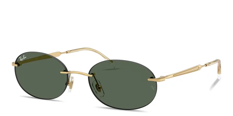 Shop Ray-Ban Logo Signature Unisex Rimless Oval Sunglasses in Gold online.