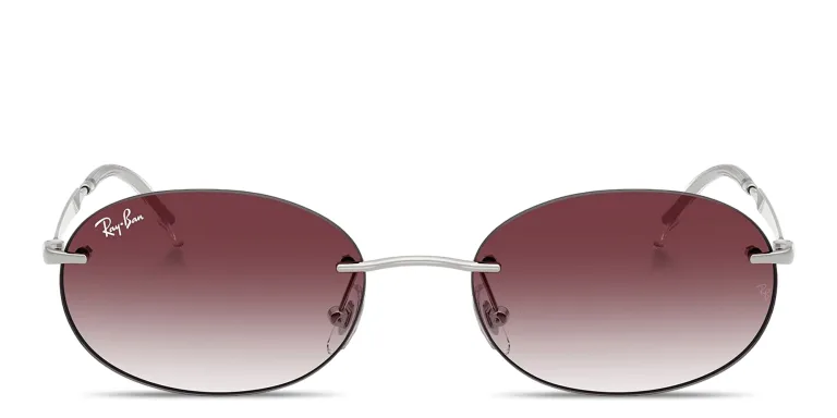 Shop Ray-Ban Logo Signature Unisex Rimless Oval Sunglasses in Silver online.