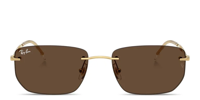 Shop Ray-Ban Logo Signature Unisex Rimless Irregular Sunglasses in Gold online.