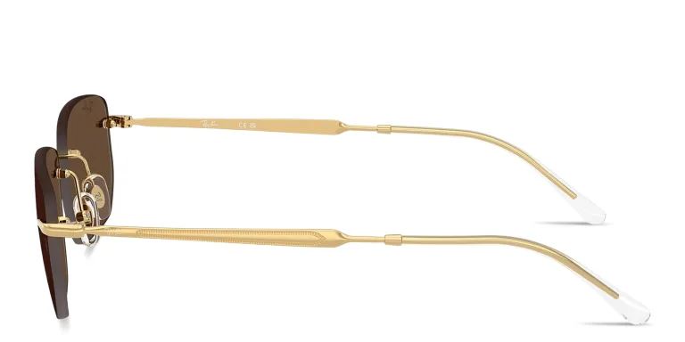 Shop Ray-Ban Logo Signature Unisex Rimless Irregular Sunglasses in Gold online.