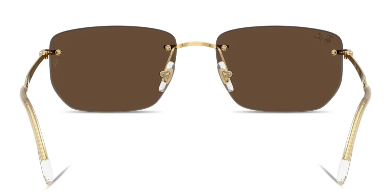 Shop Ray-Ban Logo Signature Unisex Rimless Irregular Sunglasses in Gold online.