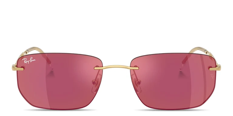 Shop Ray-Ban Logo Signature Unisex Rimless Irregular Sunglasses in Gold online.