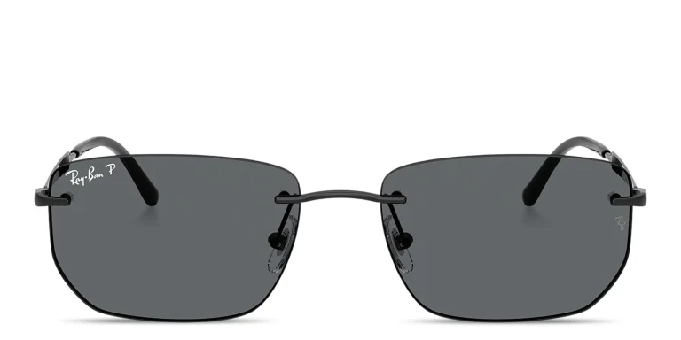 Shop Ray-Ban Logo Signature Unisex Rimless Irregular Sunglasses in Black online.