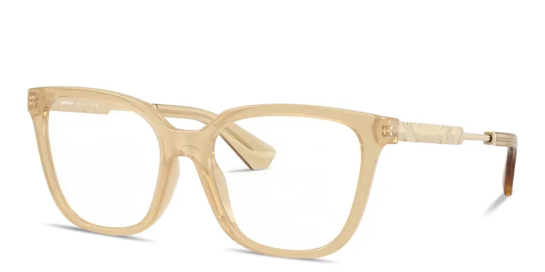 Shop BURBERRY Engraved Logo Square Eyeglasses in Yellow online.