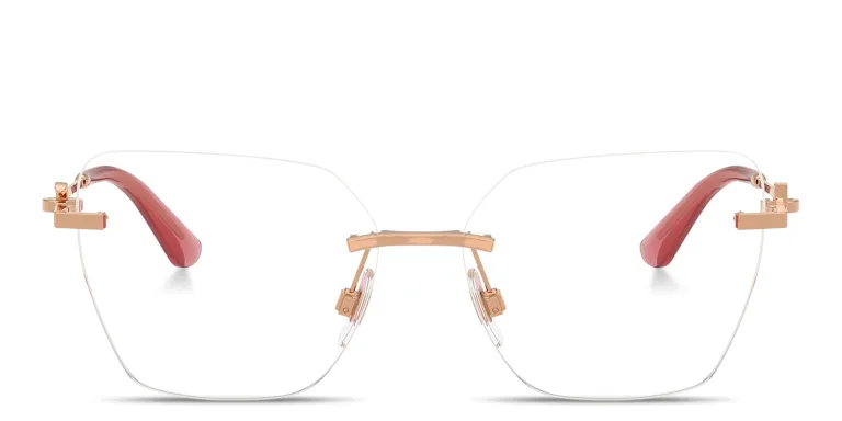 Shop Dolce & Gabbana DG Rimless Wide Cat-Eye Eyeglasses in Gold online.