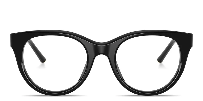 Shop Dolce & Gabbana Engraved Logo Round Eyeglasses in Black online.