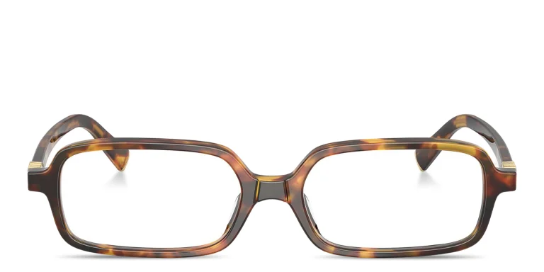 Shop MIU MIU Vertical Logo Rectangle Eyeglasses in Havana online.
