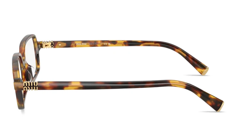 Shop MIU MIU Vertical Logo Rectangle Eyeglasses in Havana online.