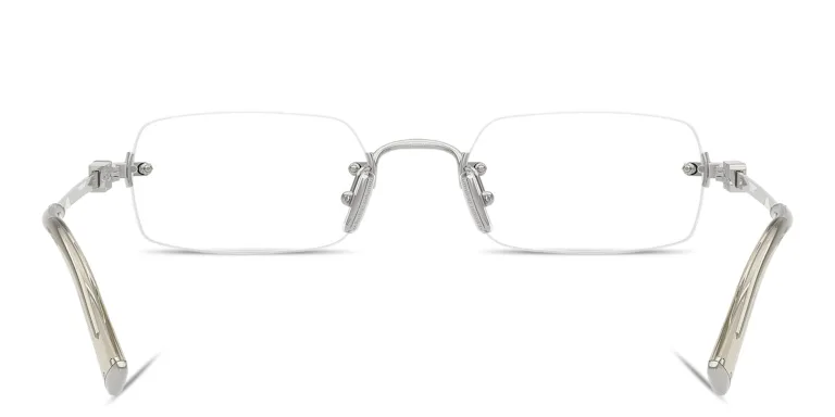 Shop MIU MIU Vertical Logo Rimless Rectangle Eyeglasses in Silver online.