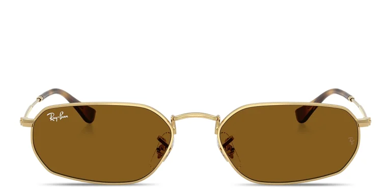 Shop Ray-Ban Logo Signature Unisex Irregular Sunglasses in Gold online.