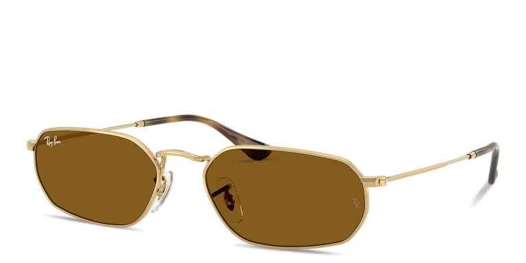 Shop Ray-Ban Logo Signature Unisex Irregular Sunglasses in Gold online.