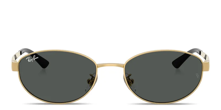 Shop Ray-Ban Engraved Logo Unisex Oval Sunglasses in Gold online.