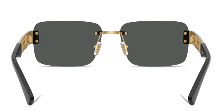 Shop VERSACE Greca Rimless Rectangle Sunglasses in Gold online.