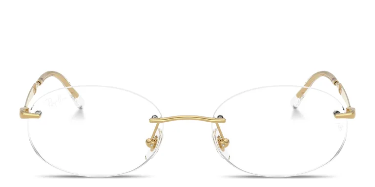 Shop Ray-Ban Optics Unisex Rimless Oval Eyeglasses in Gold online.