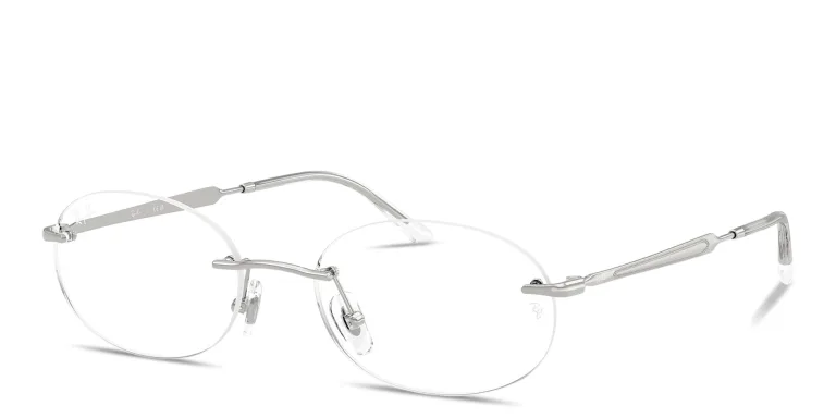 Shop Ray-Ban Optics Unisex Rimless Oval Eyeglasses in Silver online.