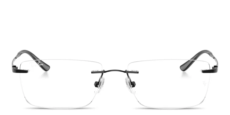 Shop Ray-Ban Titanium Optics Unisex Wide Rimless Rectangle Eyeglasses in Black online.