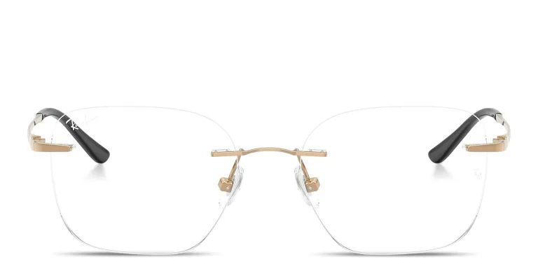 Shop Ray-Ban Titanium Optics Unisex Rimless Square Eyeglasses in Gold online.