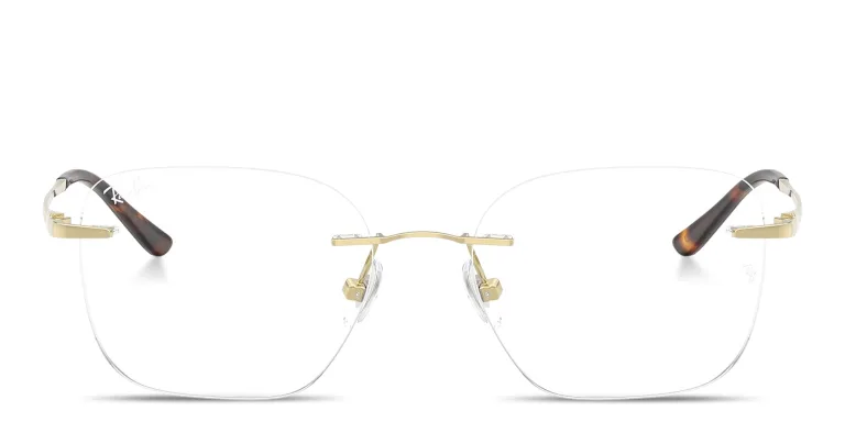 Shop Ray-Ban Titanium Optics Unisex Rimless Square Eyeglasses in Gold online.