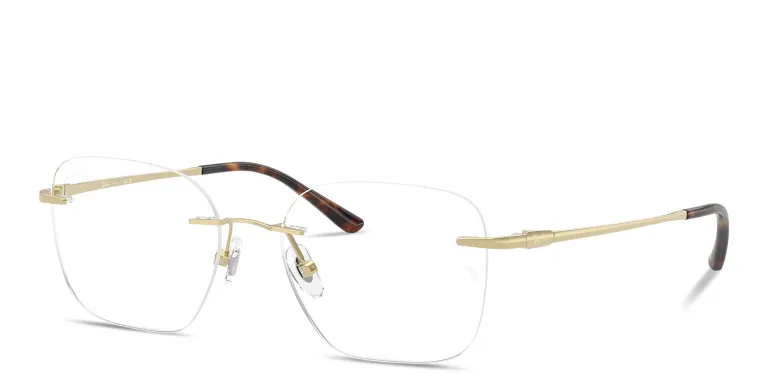 Shop Ray-Ban Titanium Optics Unisex Rimless Square Eyeglasses in Gold online.