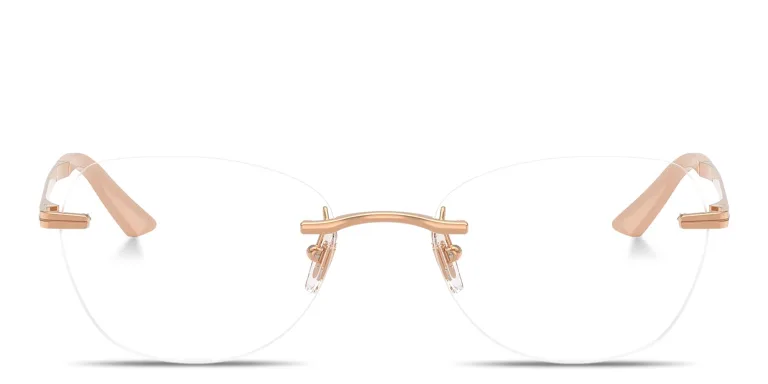 Shop VERSACE Engraved Logo Wide Rimless Irregular Eyeglasses in Gold online.
