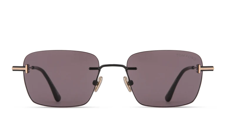Shop TOM FORD Jake Unisex Rimless Rectangle Sunglasses in Black online.