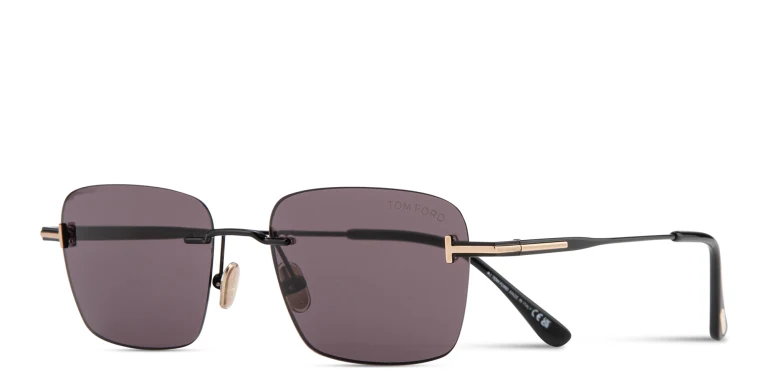 Shop TOM FORD Jake Unisex Rimless Rectangle Sunglasses in Black online.