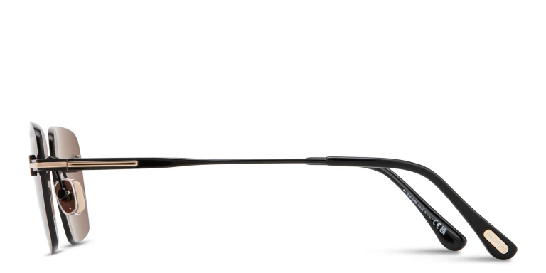 Shop TOM FORD Jake Unisex Rimless Rectangle Sunglasses in Black online.