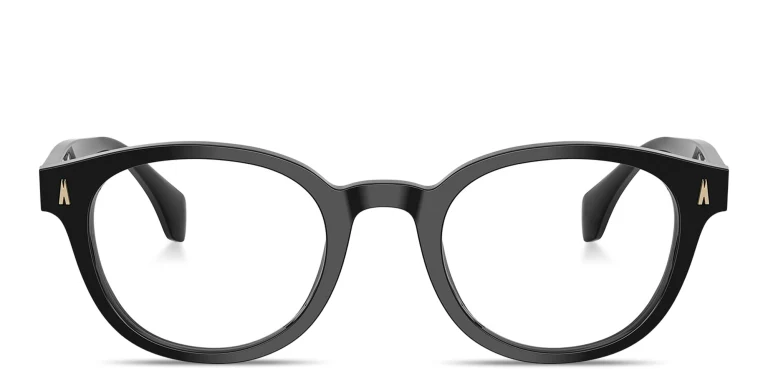 Shop Moncler Logo Signature Unisex Round Eyeglasses in Black online.