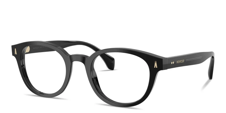 Shop Moncler Logo Signature Unisex Round Eyeglasses in Black online.