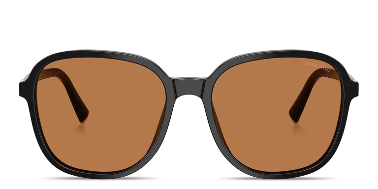 Shop MIU MIU Vertical Logo Oversized Square Sunglasses in Black online.
