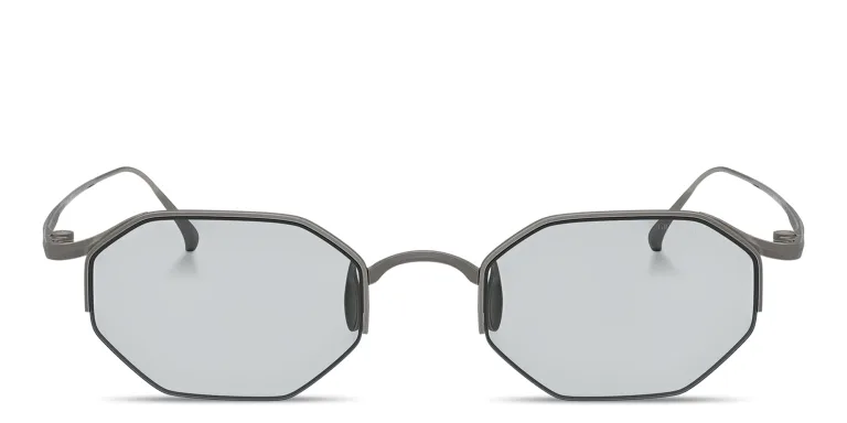 Shop GIORGIO ARMANI Logo Signature Half-Rim Rectangle Sunglasses in Gunmetal online.