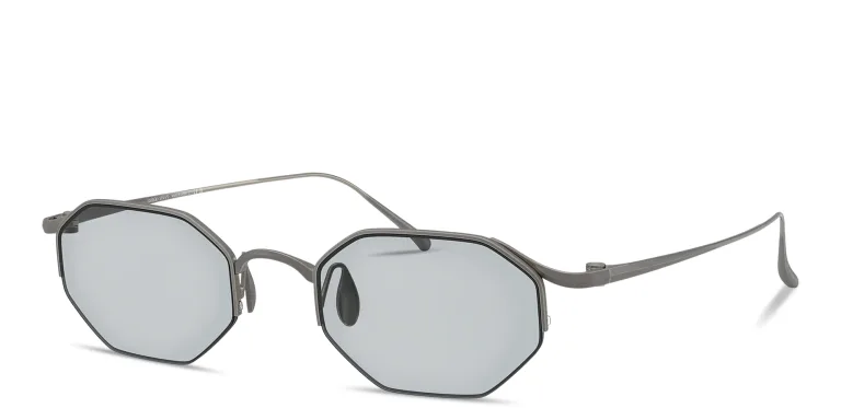 Shop GIORGIO ARMANI Logo Signature Half-Rim Rectangle Sunglasses in Gunmetal online.