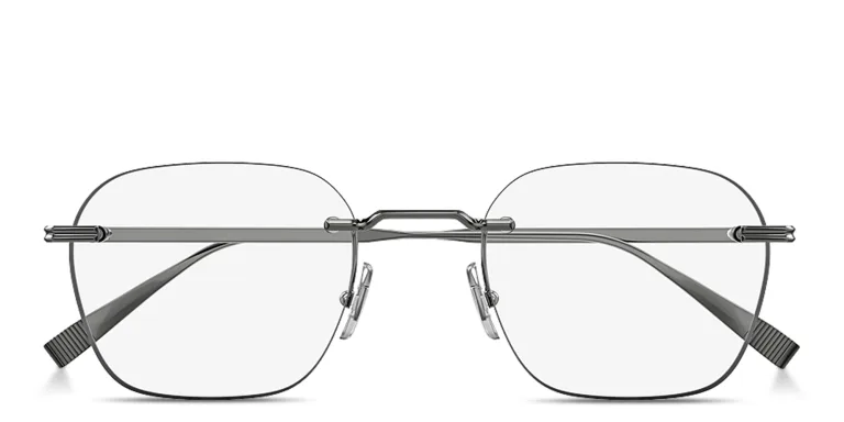 Shop Dunhill Logo Signature Rimless Square Eyeglasses in Silver online.