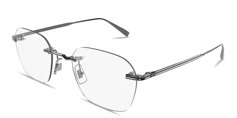 Shop Dunhill Logo Signature Rimless Square Eyeglasses in Silver online.