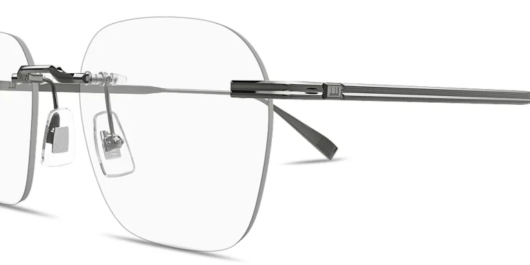 Shop Dunhill Logo Signature Rimless Square Eyeglasses in Silver online.