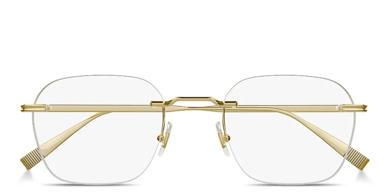 Shop Dunhill Logo Signature Rimless Square Eyeglasses in Gold online.