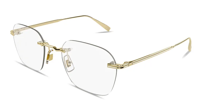 Shop Dunhill Logo Signature Rimless Square Eyeglasses in Gold online.