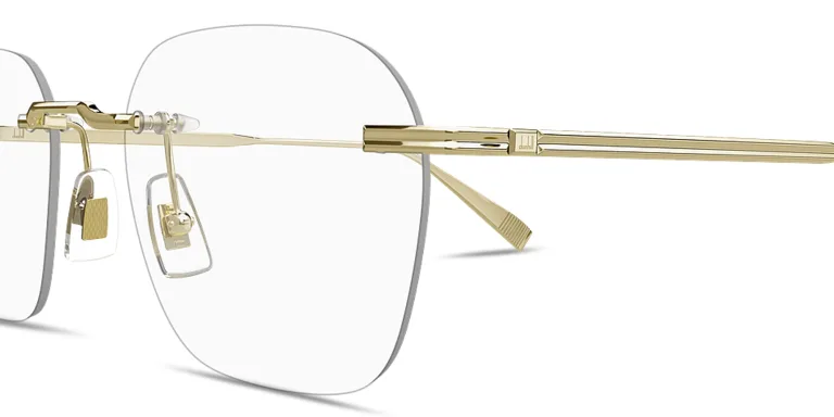 Shop Dunhill Logo Signature Rimless Square Eyeglasses in Gold online.