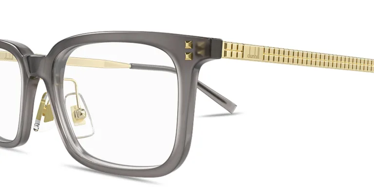 Shop Dunhill Engraved Logo Rectangle Eyeglasses in Grey online.