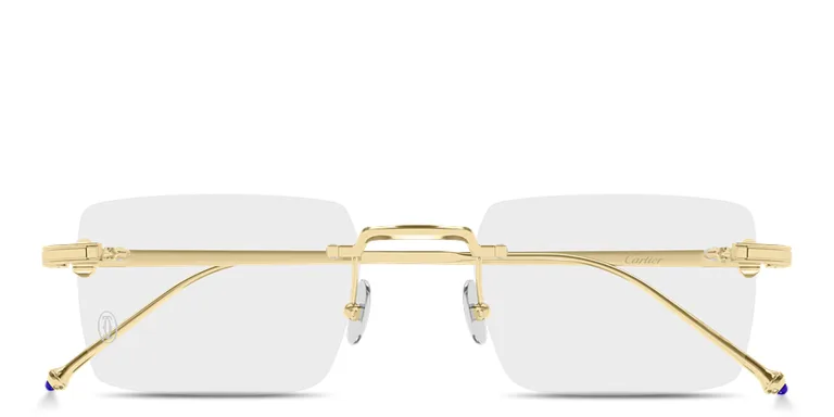 Shop Cartier Pasha Rimless Rectangle Eyeglasses in Gold online.