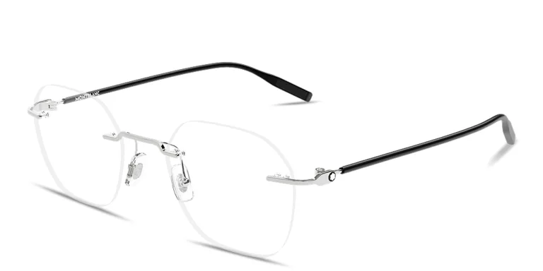 Shop MONTBLANC Snowcap Rimless Panthos Eyeglasses in Silver online.