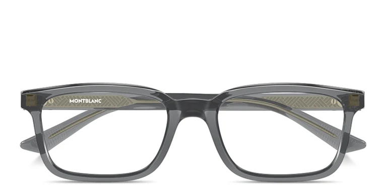 Shop MONTBLANC Snowcap Wide Rectangle Eyeglasses in Grey online.
