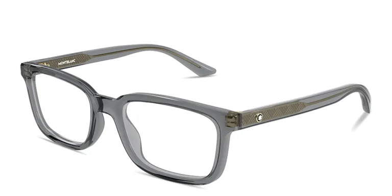 Shop MONTBLANC Snowcap Wide Rectangle Eyeglasses in Grey online.