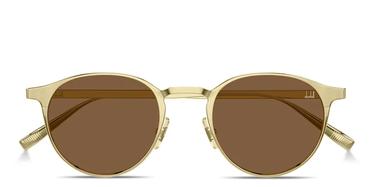 Shop Dunhill Engraved Logo Round Sunglasses in Gold online.