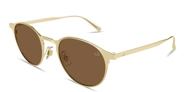 Shop Dunhill Engraved Logo Round Sunglasses in Gold online.